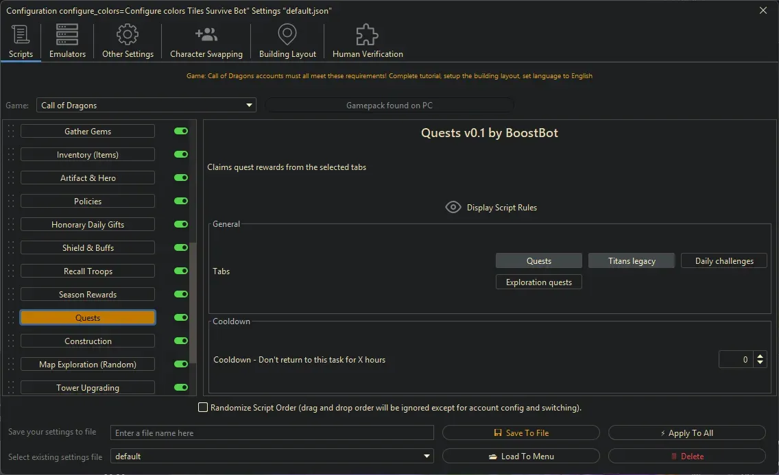 Call of Dragons Bot - Quests