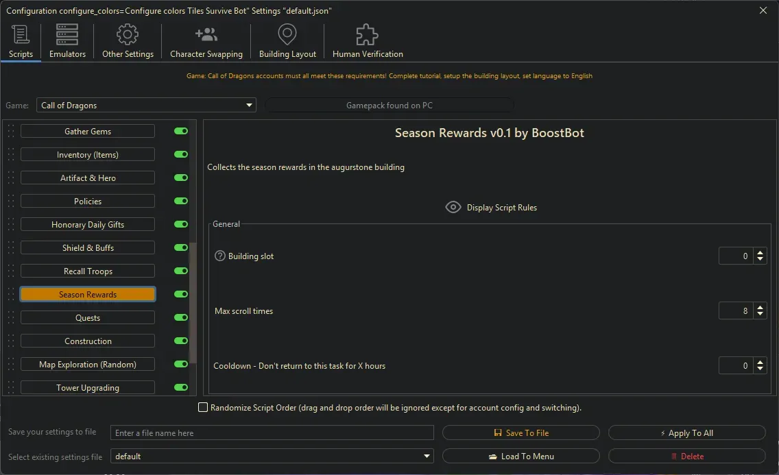 Call of Dragons Bot - Season Rewards