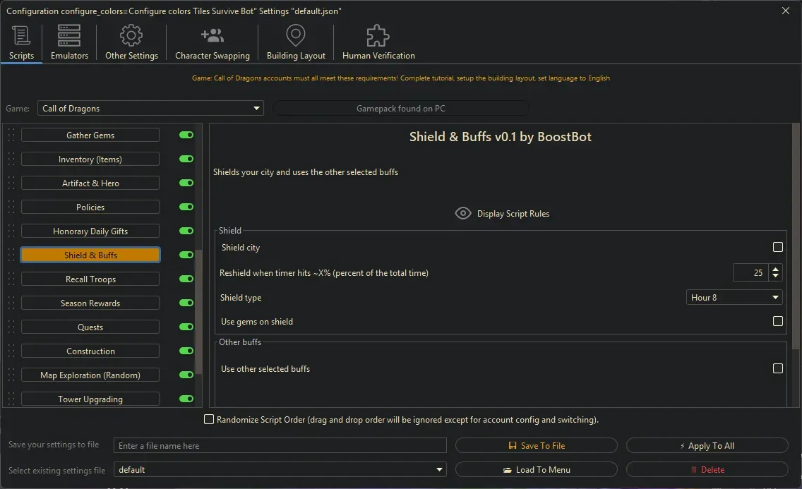 Call of Dragons Bot - Shield & Buffs