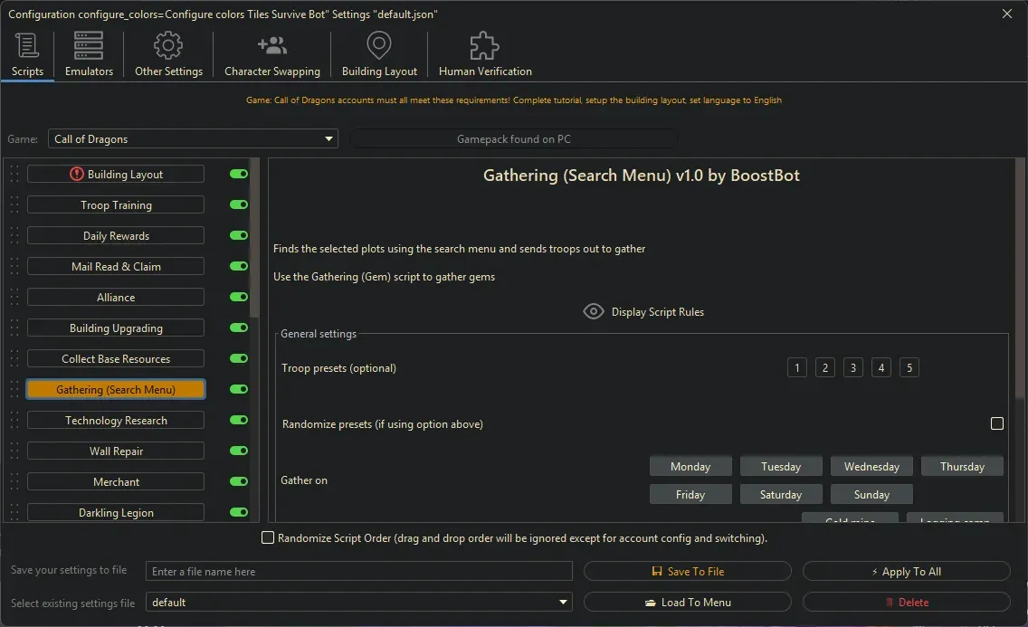 Call of Dragons Bot - Gathering (Search Menu)
