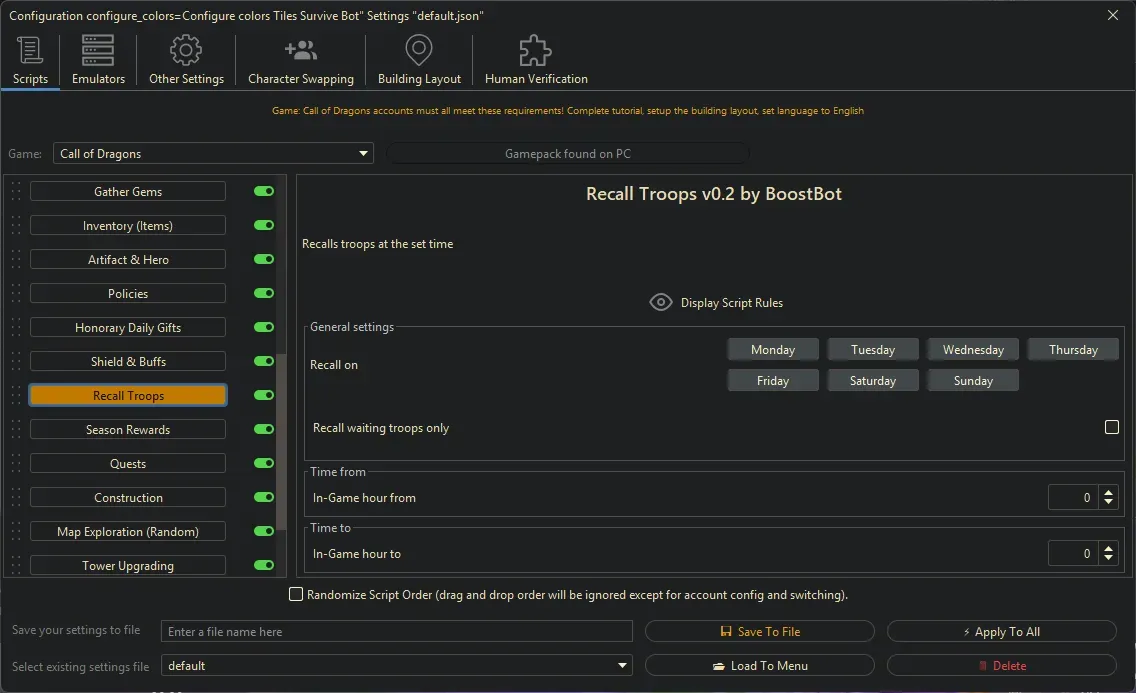 Call of Dragons Bot - Recall Troops