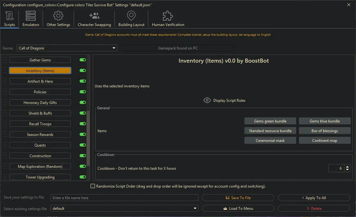 Call of Dragons Bot - Inventory (Items)
