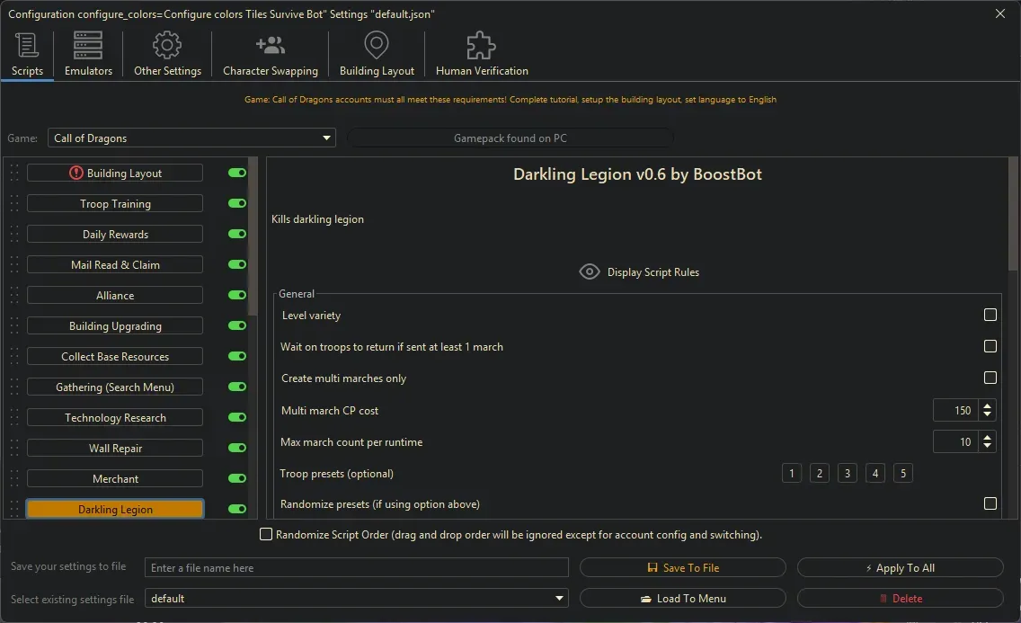 Call of Dragons Bot - Darkling Legion