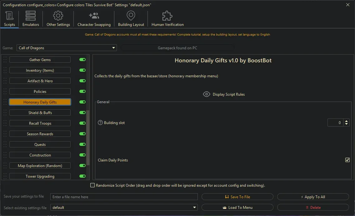 Call of Dragons Bot - Honorary Daily Gifts