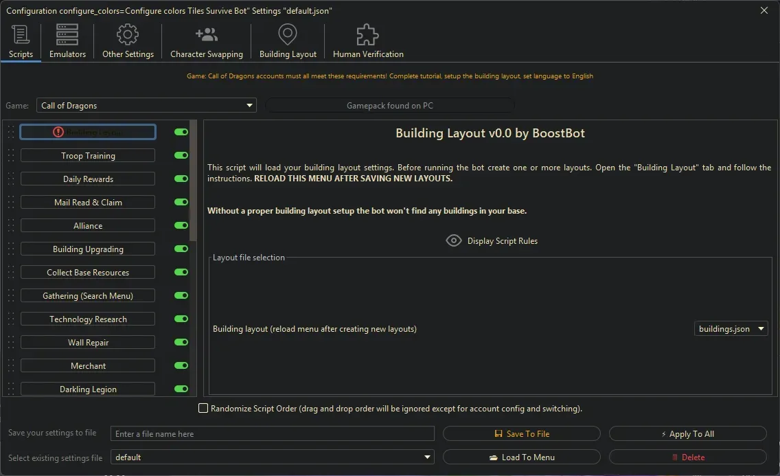 Call of Dragons Bot - Building Layout