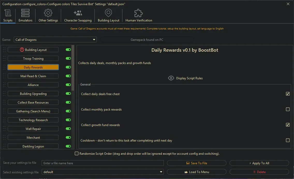 Call of Dragons Bot - Daily Rewards