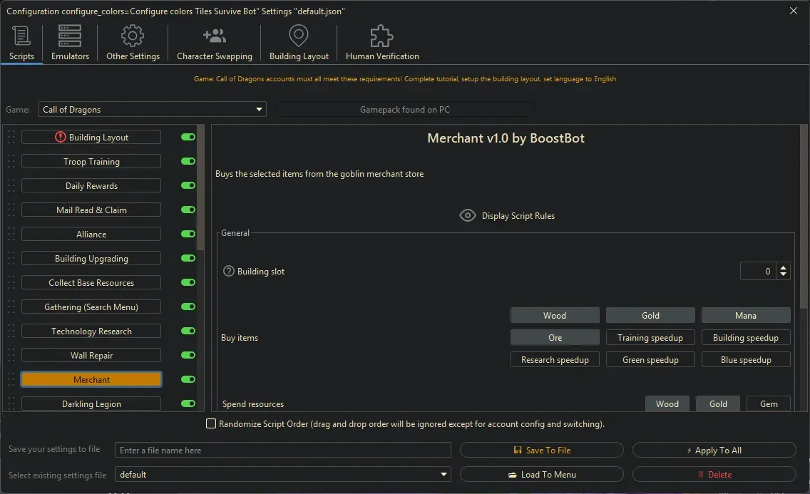Call of Dragons Bot - Merchant