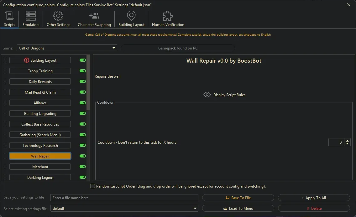 Call of Dragons Bot - Wall Repair
