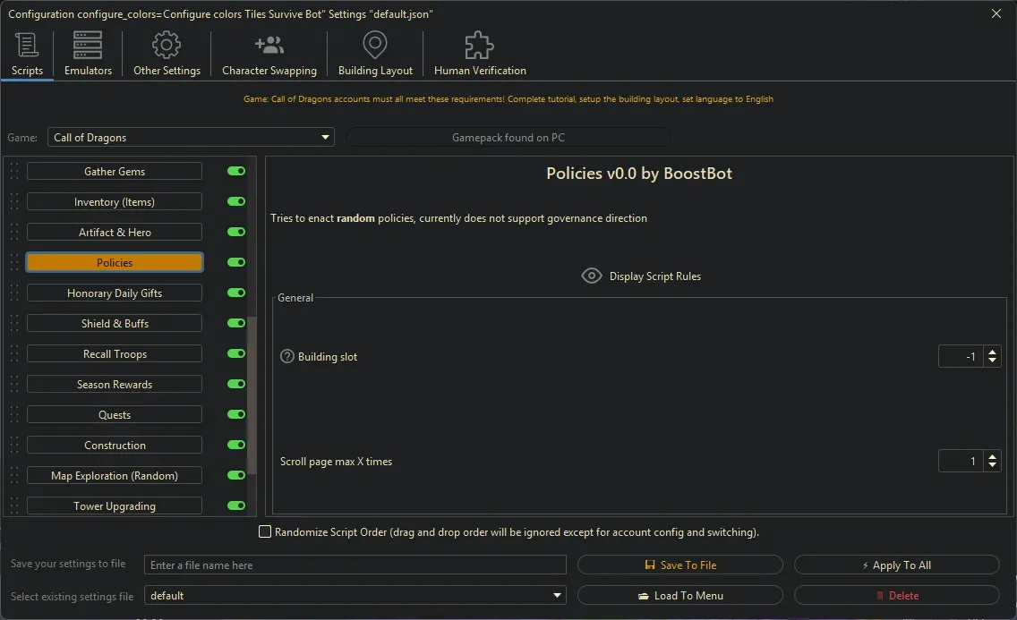 Call of Dragons Bot - Policies