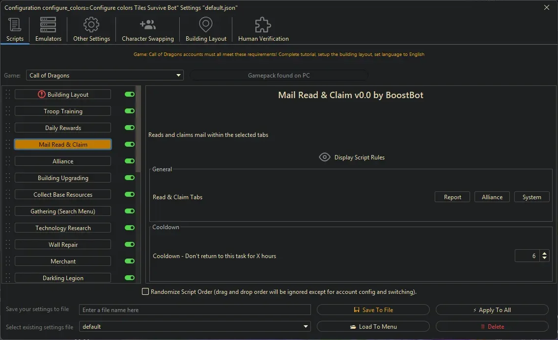 Call of Dragons Bot - Mail Read & Claim