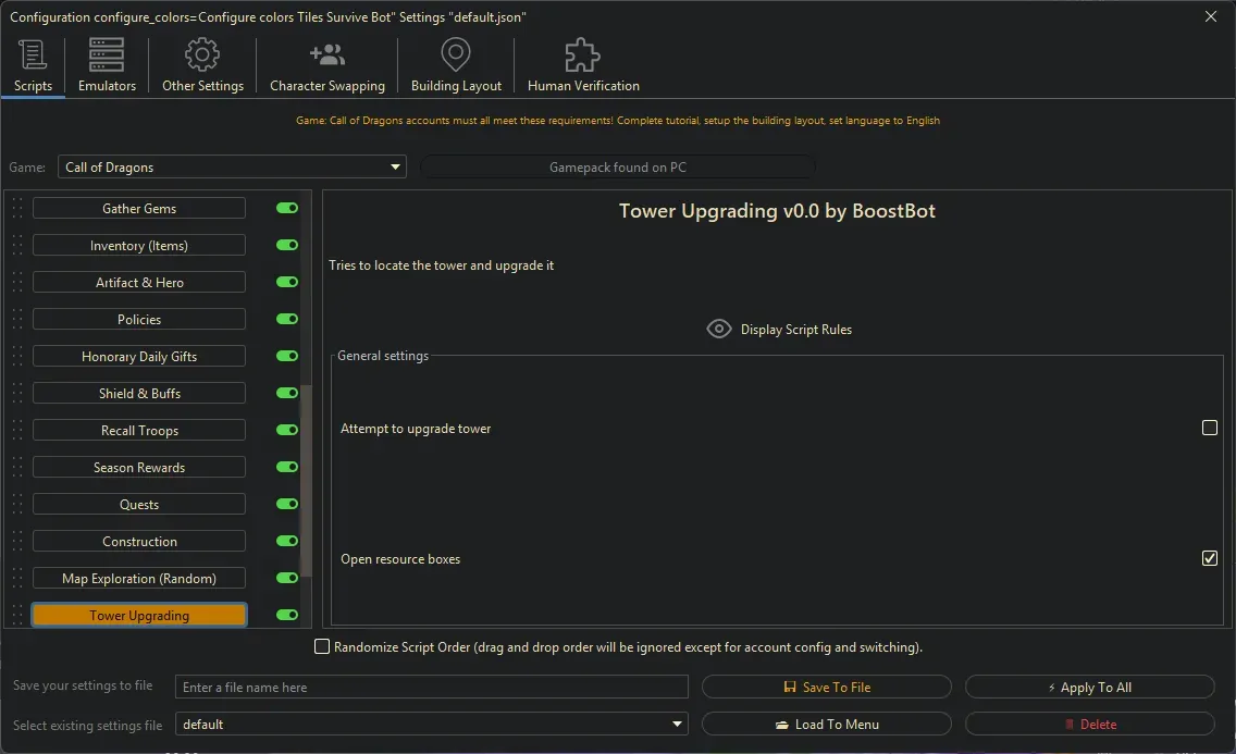 Call of Dragons Bot - Tower Upgrading
